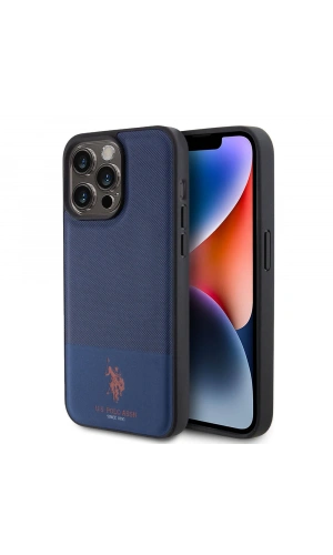 Apple iPhone 15 Pro Max Kılıf U.S. Polo Assn. Orjinal Lisanslı Suni Deri Arka Yüzey Baskı Logolu Örgü Desenli Kapak