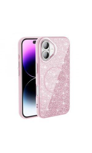 Apple iPhone 16 Kılıf M-safe Şarj Özellikli Parlayan Simli Zore Okso Kapak