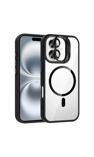 Apple iPhone 16 Kılıf Standlı ve Kamera Lens Hediyeli M-Safe Şarj Özellikli Zore Etro Kapak