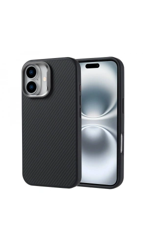 Apple iPhone 16 Plus Kılıf M-safe Şarj Özellikli Karbon Fiber Görünümlü Zore Troy Kapak