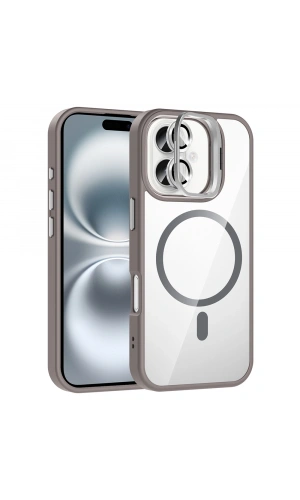 Apple iPhone 16 Plus Kılıf Standlı ve Kamera Lens Hediyeli M-Safe Şarj Özellikli Zore Etro Kapak