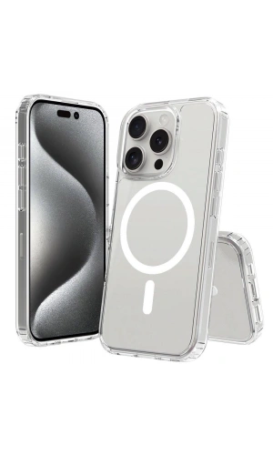 Apple iPhone 16 Pro Kılıf M-safe Şarj Özellikli Şeffaf Sert PC Zore Embos Kapak
