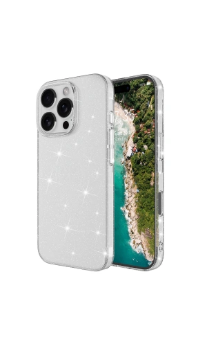Apple iPhone 16 Pro Kılıf Parlayan Simli Şeffaf Zore Redos Kapak
