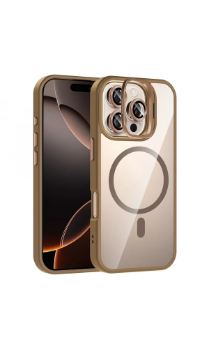 Apple iPhone 16 Pro Max Kılıf Standlı ve Kamera Lens Hediyeli M-Safe Şarj Özellikli Zore Etro Kapak