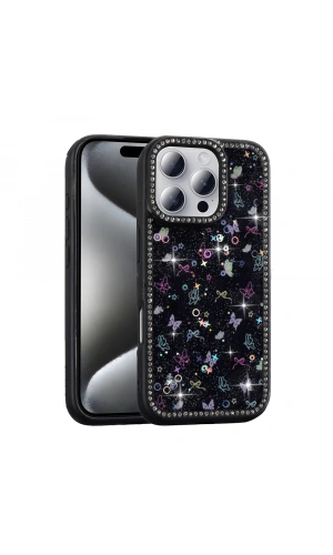 Apple iPhone 16 Pro Max Kılıf Taşlı ve Simli Tasarım Zore Azra Kapak