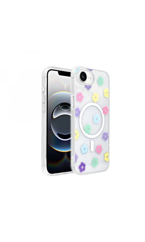 Apple iPhone 16E Kılıf M-Safe Şarj Özellikli Şeffaf Zore Folk Sert Kapak