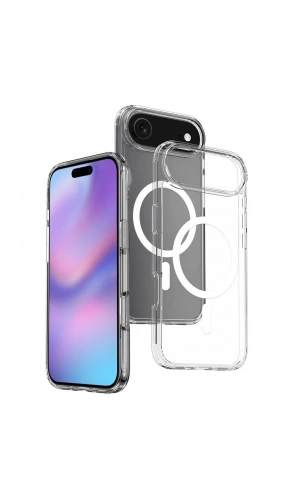 Apple iPhone 17 Air Kılıf M-safe Şarj Özellikli Şeffaf Sert PC Zore Embos Kapak