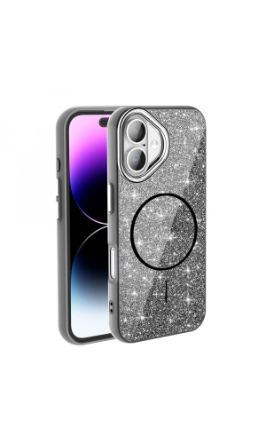 Apple iPhone 17 Kılıf M-safe Şarj Özellikli Parlayan Simli Zore Okso Kapak