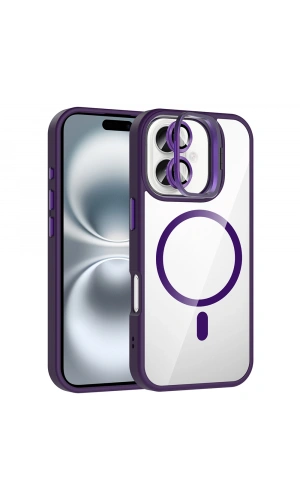 Apple iPhone 17 Kılıf Standlı ve Kamera Lens Hediyeli M-Safe Şarj Özellikli Zore Etro Kapak