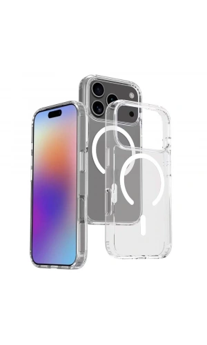 Apple iPhone 17 Pro Kılıf M-safe Şarj Özellikli Şeffaf Sert PC Zore Embos Kapak