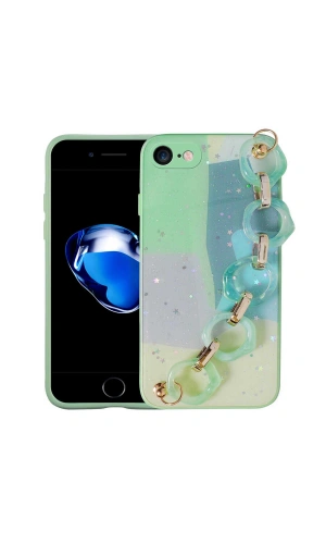 Apple iPhone 7 Kılıf Simli Desenli El Askılı Tutacaklı Zore Elsa Silikon Kapak