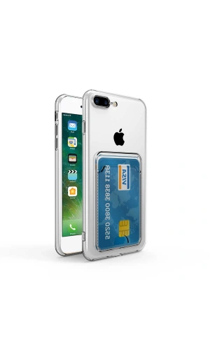 Apple iPhone 7 Plus Kılıf Kartlıklı Şeffaf Zore Setra Clear Silikon Kapak