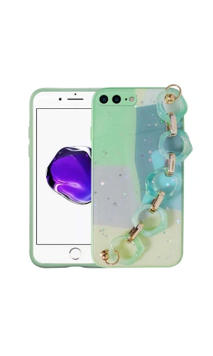 Apple iPhone 7 Plus Kılıf Simli Desenli El Askılı Tutacaklı Zore Elsa Silikon Kapak