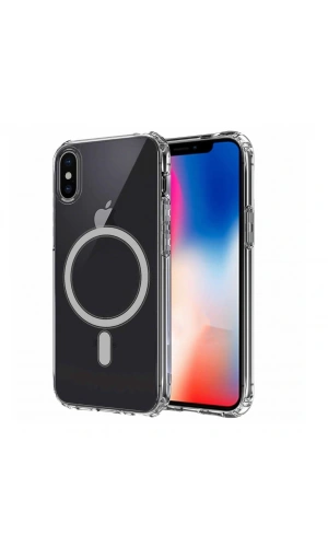 Apple iPhone XS Max 6.5 Kılıf M-safe Şarj Özellikli Şeffaf Sert PC Zore Embos Kapak