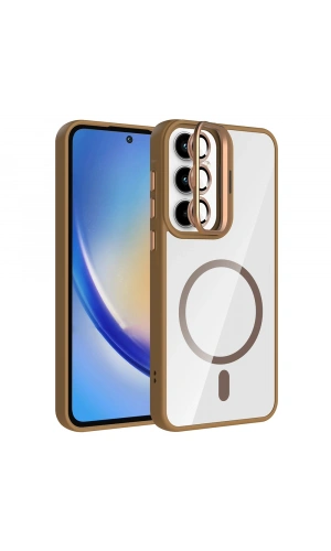 Galaxy A35 Kılıf Standlı ve Kamera Lens Hediyeli M-Safe Şarj Özellikli Zore Etro Kapak