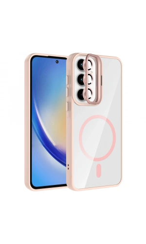 Galaxy A55 Kılıf Standlı ve Kamera Lens Hediyeli M-Safe Şarj Özellikli Zore Etro Kapak