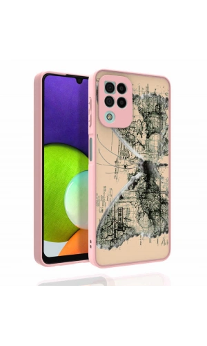 Galaxy M22 Kılıf Desenli Kamera Korumalı Parlak Zore Nora Kapak