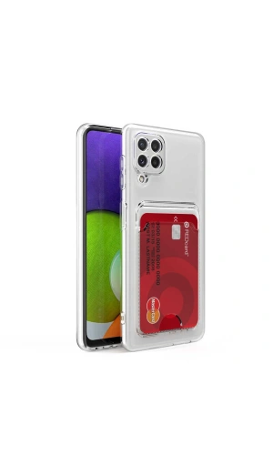 Galaxy M22 Kılıf Kartlıklı Şeffaf Zore Setra Clear Silikon Kapak