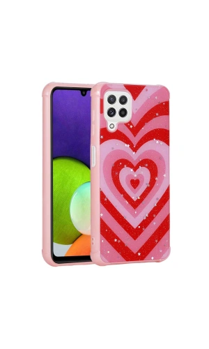 Galaxy M22 Kılıf Simli Desenli Kamera Korumalı Parlak Zore Popy Kapak