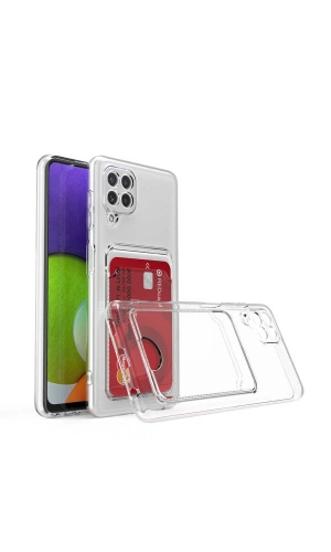 Galaxy M32 Kılıf Kartlıklı Şeffaf Zore Setra Clear Silikon Kapak
