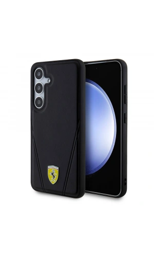 Galaxy S24 Kılıf Ferrari Orjinal Lisanslı M-safe Şarj Özellikli Sıcak Baskı V Çizgili Deri Kapak