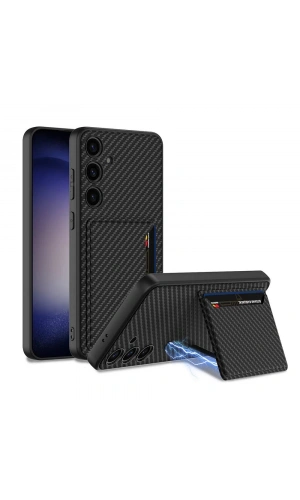 Galaxy S24 Plus Suni Deri Arka Yüzey Zore Kartlıklı Kıpta Silikon Kapak