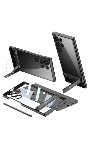 Galaxy S24 Ultra Kılıf Zore Kamera Korumalı Şeffaf Dikey Standlı Ays Kapak