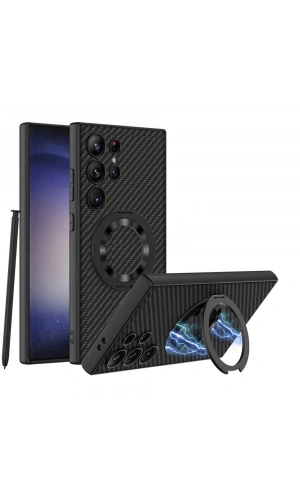 Galaxy S24 Ultra Wireless Şarj Özellikli Zore Kıpta Standlı M-safe Silikon Kapak