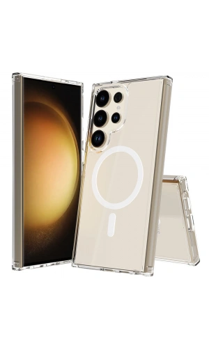 Galaxy S25 Ultra Kılıf M-safe Şarj Özellikli Şeffaf Sert PC Zore Embos Kapak