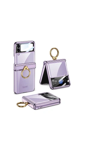 Galaxy Z Flip 4 Kılıf Zore Kıpta Yüzüklü Lens Korumalı Kapak