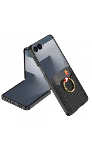 Galaxy Z Flip 7 Zore Kıpta Yüzüklü Kartlıklı Kapak