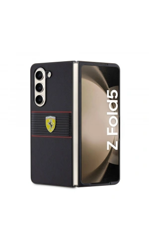 Galaxy Z Fold 5 Kılıf Ferrari Orjinal Lisanslı PU Deri Metal Logolu Multi Çizgili Kapak