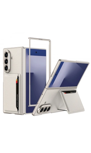 Galaxy Z Fold 7 Suni Deri Arka Yüzey Zore Kartlıklı Kıpta Silikon Kapak