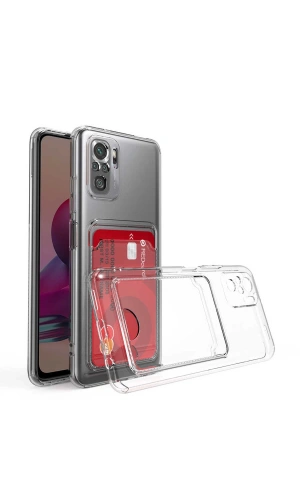 Xiaomi Redmi Note 10 Kılıf Kartlıklı Şeffaf Zore Setra Clear Silikon Kapak