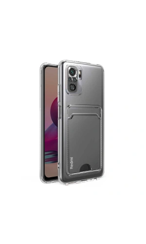 Xiaomi Redmi Note 10S Kılıf Kartlıklı Şeffaf Zore Setra Clear Silikon Kapak