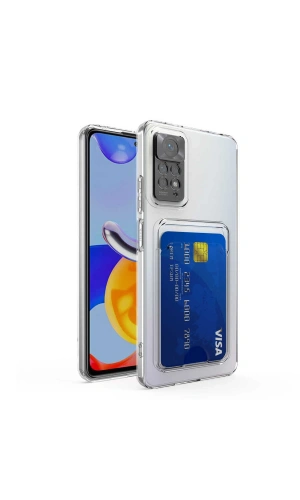 Xiaomi Redmi Note 11 Global Kılıf Kartlıklı Şeffaf Zore Setra Clear Silikon Kapak