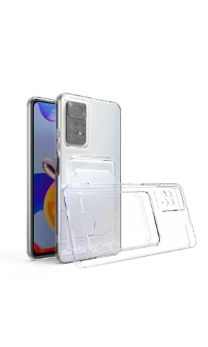 Xiaomi Redmi Note 11S Global Kılıf Kartlıklı Şeffaf Zore Setra Clear Silikon Kapak