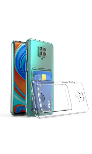 Xiaomi Redmi Note 9 Pro Kılıf Kartlıklı Şeffaf Zore Setra Clear Silikon Kapak