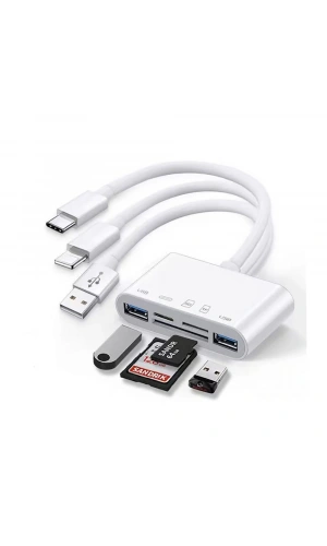 Zore All Round 5in1 Type-C & Lightning & USB Çıkışlı OTG Hafıza Kart Okuyucu