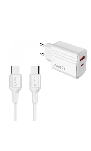 Zore Play Serisi PL07 Type-C to Type-C 2in1 PD Seyahat Şarj Aleti 20W
