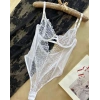 Beyaz Dantel İşlemeli Balenli Transparan Bodysuit