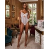 Beyaz Dantel İşlemeli Balenli Transparan Bodysuit