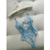 Mavi Kalp Nakışlı Balenli Tül Bodysuit