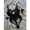 Siyah Çizgi Desenli Balenli Transparan Tül Bodysuit