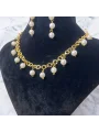 Gold Zincirli İnci Kolye ve Küpe