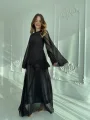 Zarif Şifon Kollu Uzun Siyah Elbise