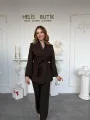 Kuşak Bağlamalı Modern Kesim Kruvaze Yaka Acı Kahve Ceket Pantolon Takım