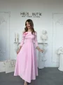 Madonna Yaka Gül Detaylı Pembe Elbise