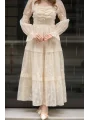 Bej Floral Nakışlı Güpür Detaylı Vintage Tasarım Elbise (ÖNSİPARİŞTİR)