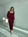 Bağlamalı Kol Tasarımlı Modern Bordo Elbise
